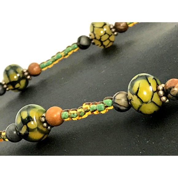 Handmade Boho Necklace Jasper Focal Bead Fire Crackle Agate & Glass Pony Beads - Picture 4 of 6